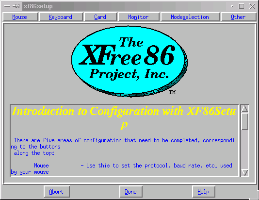 Startbildschirm von XF86Setup