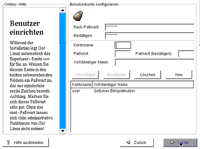 Rootpasswort und erste Nutzer anlegen