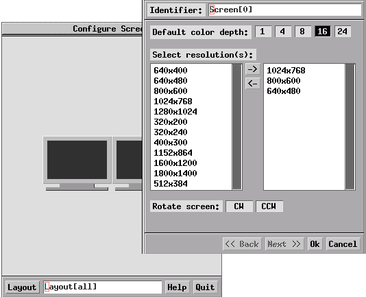xf86cfg - Aufl&ouml;sungen und Farbtiefen